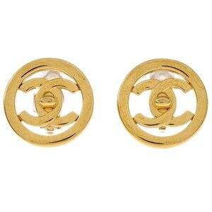 Chanel Turnlock Button Earrings Gold Clip-On